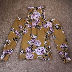 High neck off the shoulder floral blouse